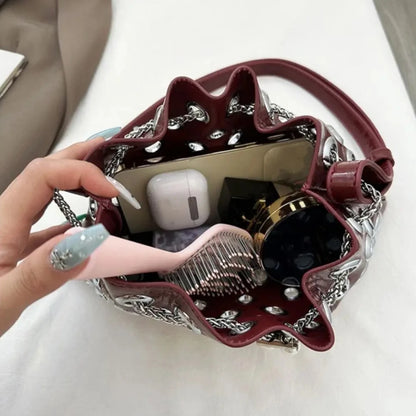 Metal Stud Rivet Bucket Shoulder Bag