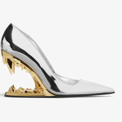 Metal Tiger Tooth Heel Pointy Toe Super High Heel Pumps