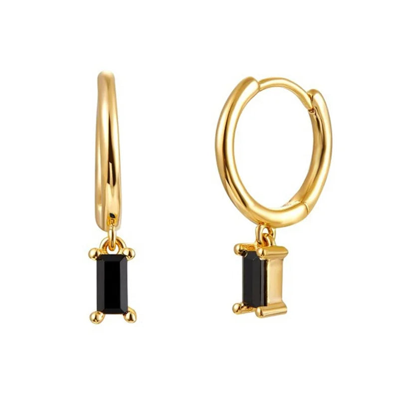 Gold silver color Stud Hoop Earrings for Women Cubic Zirconia Drop Earring Chain Circle earrings 20022 Jewelry