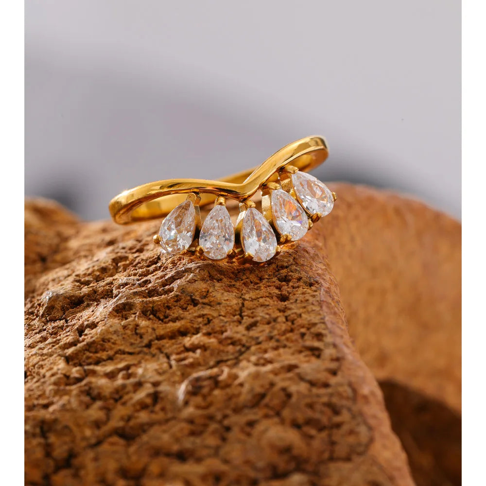 Lucie Gold Plated Geometric Zircon Ring