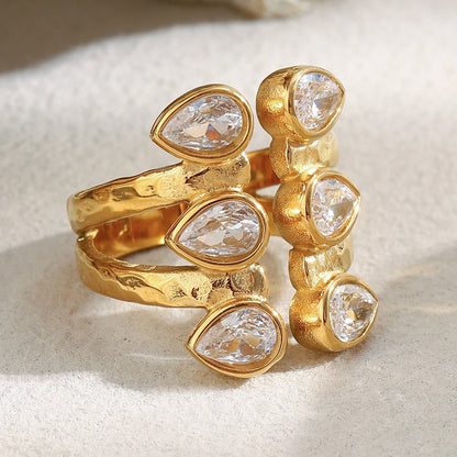 Double Layer Droplet Zircon Ring - Chic Party Jewelry