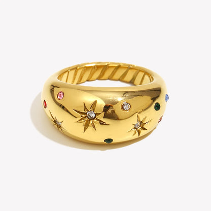 Colorful Zircon Round Dome Stainless Steel Ring