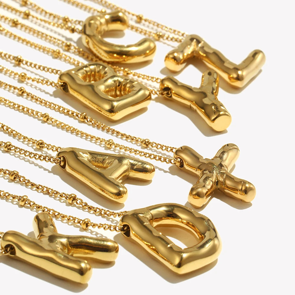 Stainless Steel Waterproof Necklace Gold Letter Pendant Trendy Jewelry