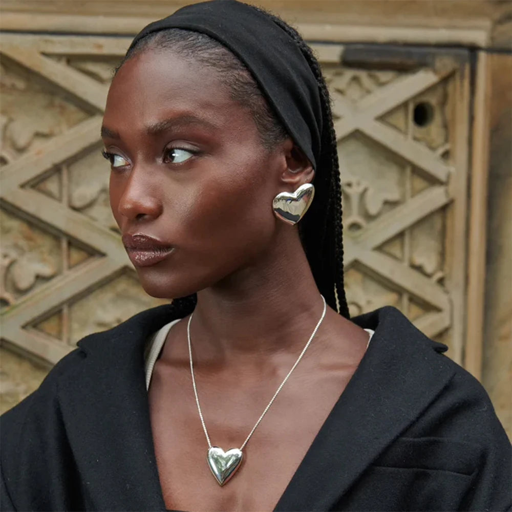 Vintage Stainless Steel Heart Stud Earrings Gold Geometric Trendy Style ✔