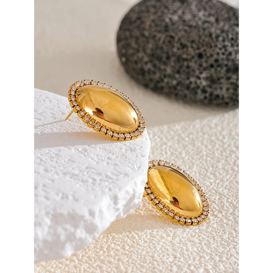 Cubic Zirconia Oval Stud Earrings - close up of jewelry details