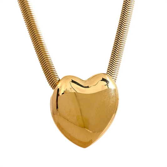 Gold Color of Snake Chain Necklace with Heart Pendant