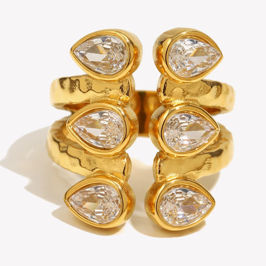 Double Layer Droplet Zircon Ring - Chic Party Jewelry