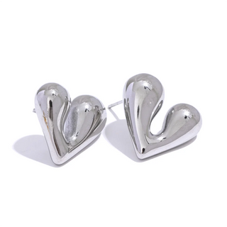 Silver Wide Heart Stud Earrings