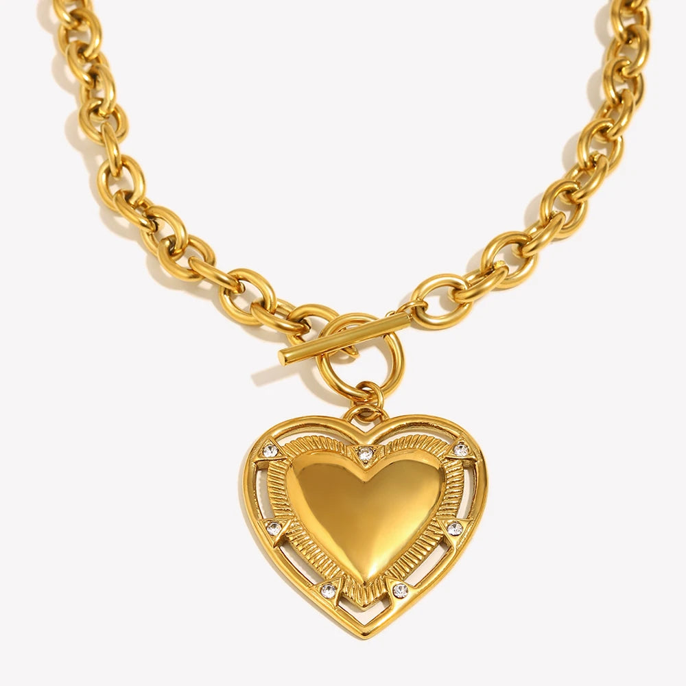 Vintage Heart Pendant Rope Necklace Stainless Steel Trendy Jewelry