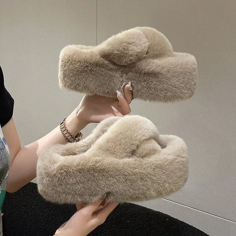 Fluffy Cotton Geometric Winter Slippers