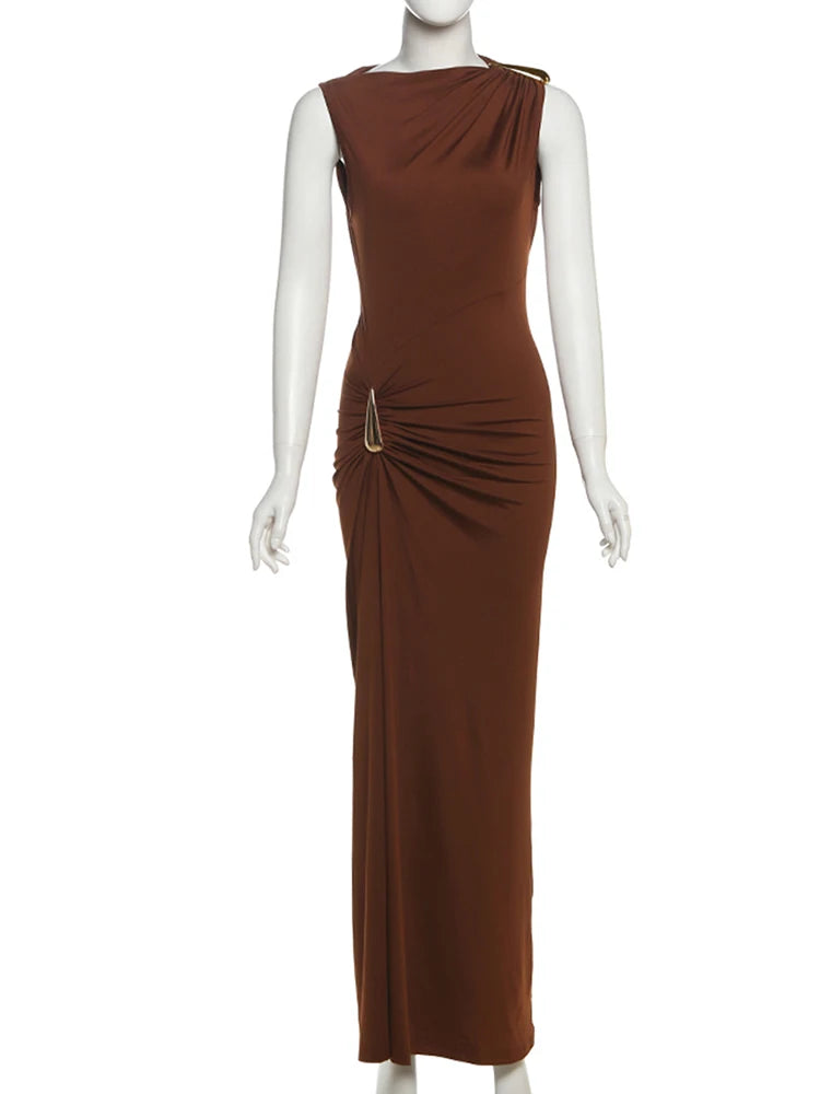 Elegant Ruched Crew Neck Summer Dress