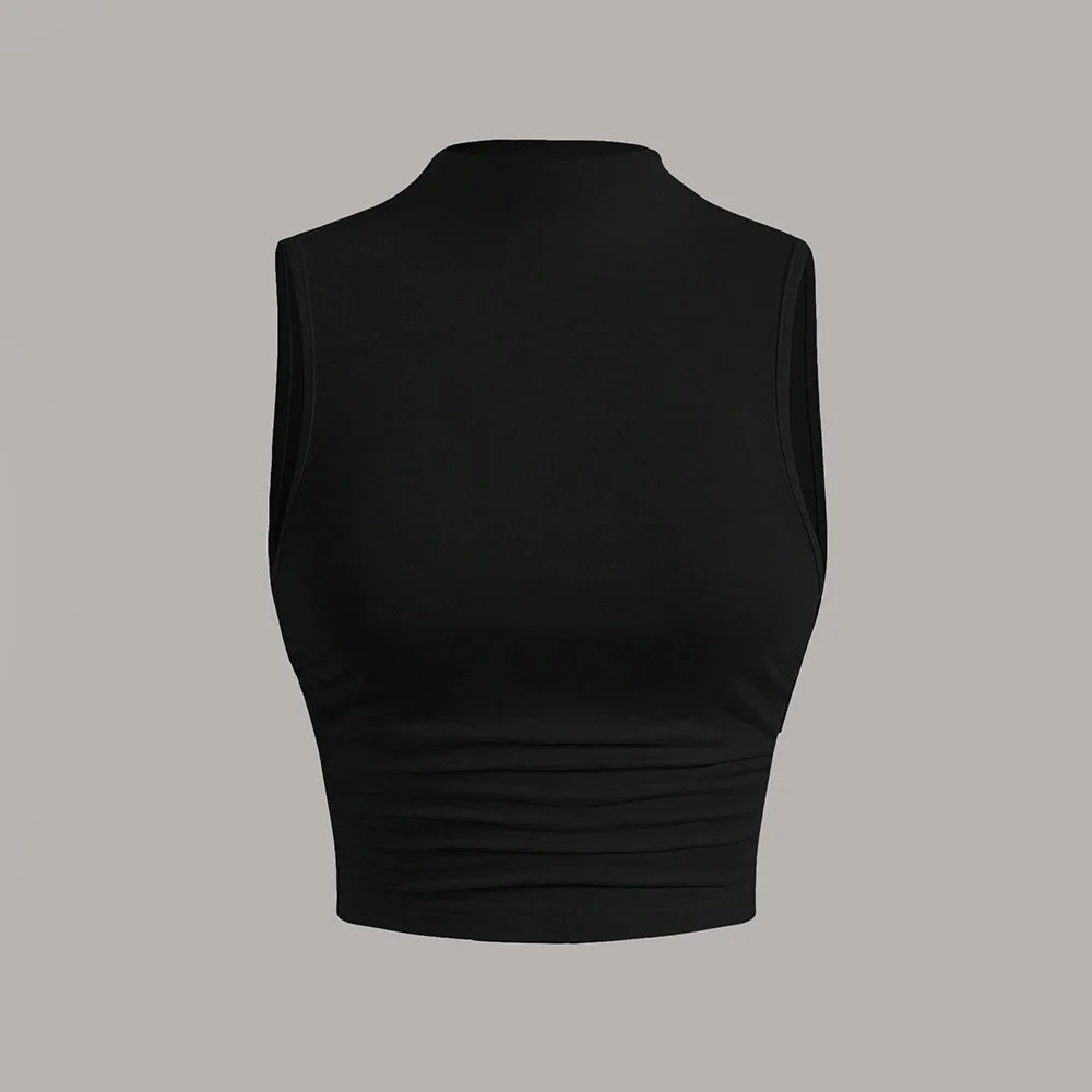 Solid Color Sleeveless Crew Neck Daily Tank