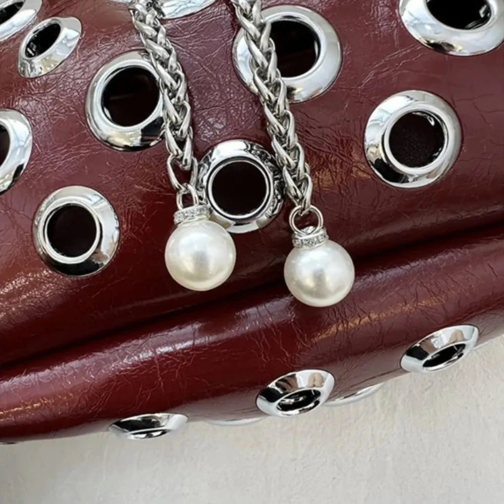 Metal Stud Rivet Bucket Shoulder Bag