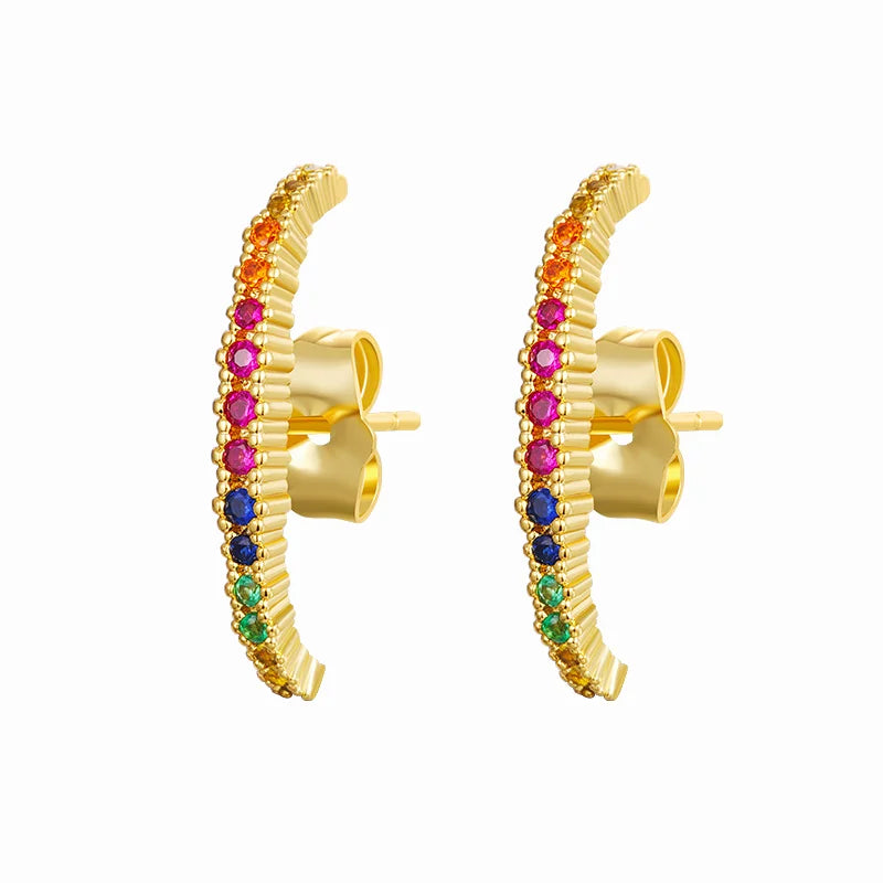 Gold silver color Stud Hoop Earrings for Women Cubic Zirconia Drop Earring Chain Circle earrings 20022 Jewelry