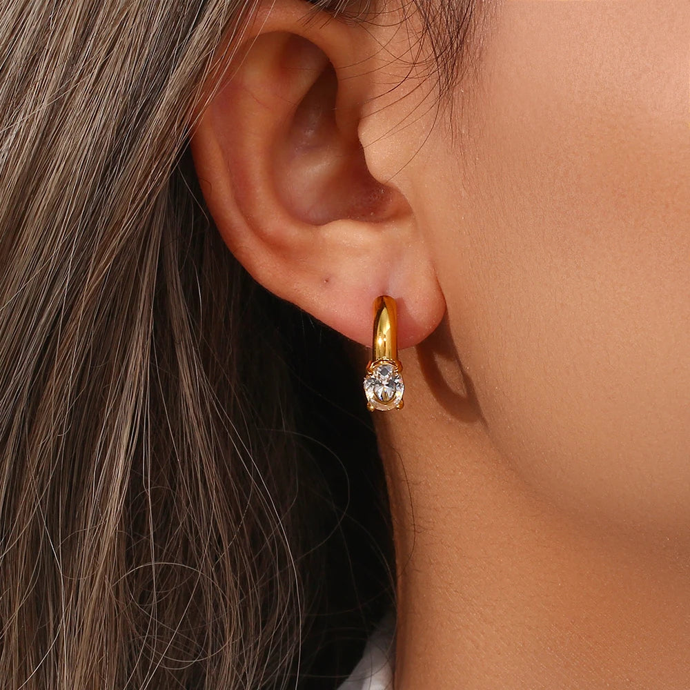 Chunky Gold Plated Round Zircon Earrings