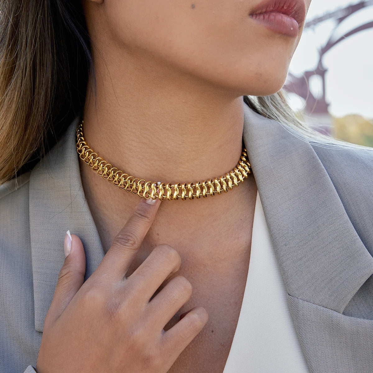 Golden Hour Geometric Chunky Chain Choker Necklace