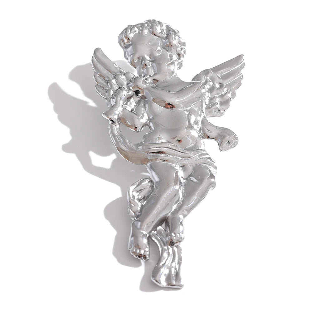 Gold Plated Stainless Steel Angel Blow Horn Brooch Pin