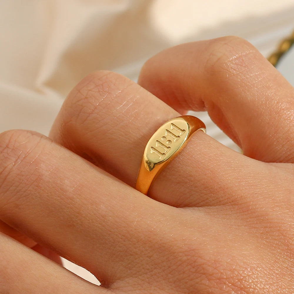 11:11 Angel Number Signet Ring - Elegant Women's Jewelry