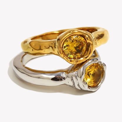 Champagne Zircon Gold Ring - Elegant Statement Jewelry