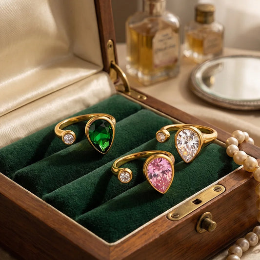 Pear Stone Open Ring