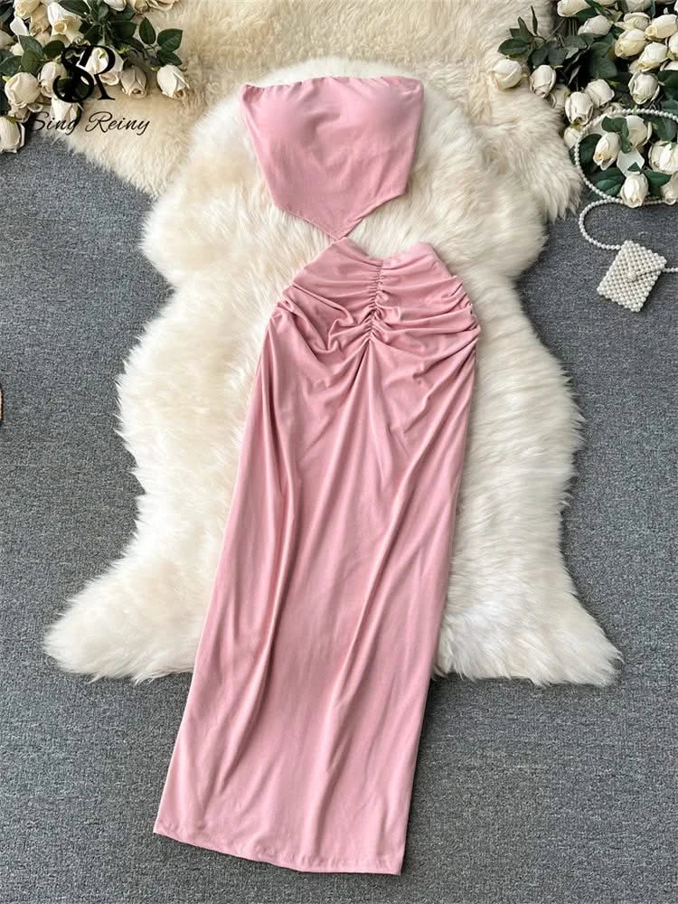 Conjunto playero sin tirantes – Brunch Chic y sexy
