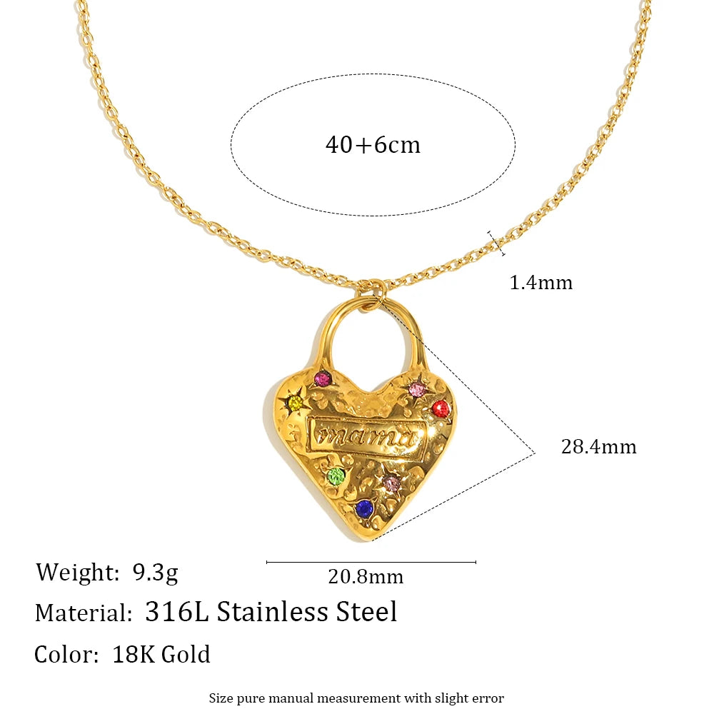 Mama Heart Pendant Necklace Circle Stainless Steel Women's Trendy Jewelry