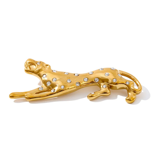 Golden Stainless Steel Zirconia Geometric leopard Brooch