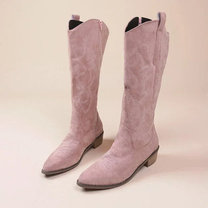 Botas vaqueras bordadas estilo western: elegantes botas de tacón alto 