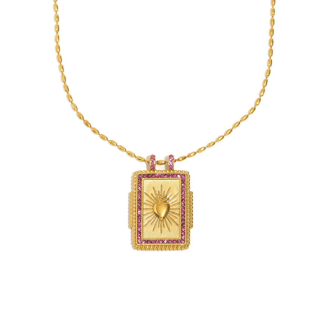 Sacred Heart Square Zircon Pendant Necklace