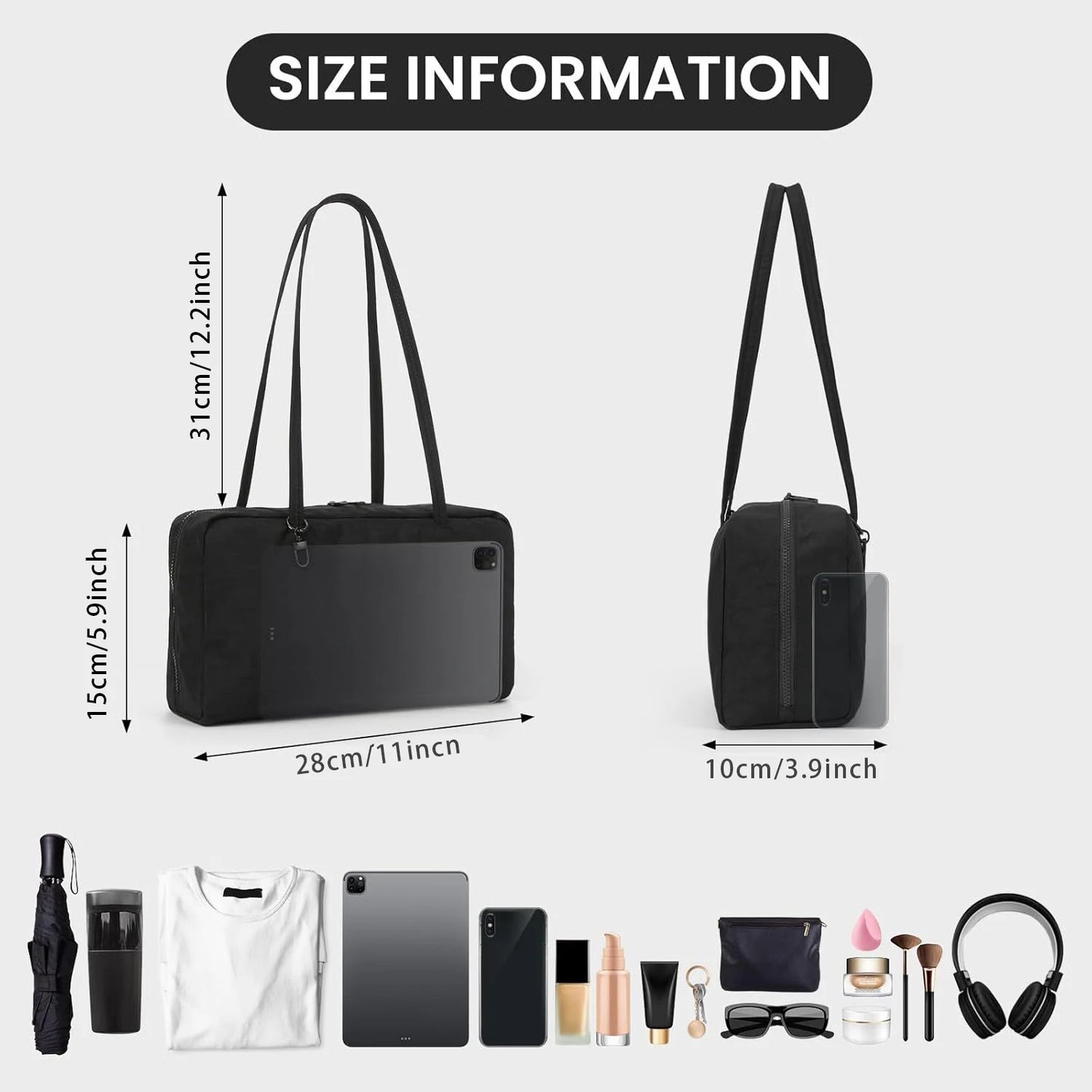 Lightweight Bowler Bag Women Shoulder Purse Black