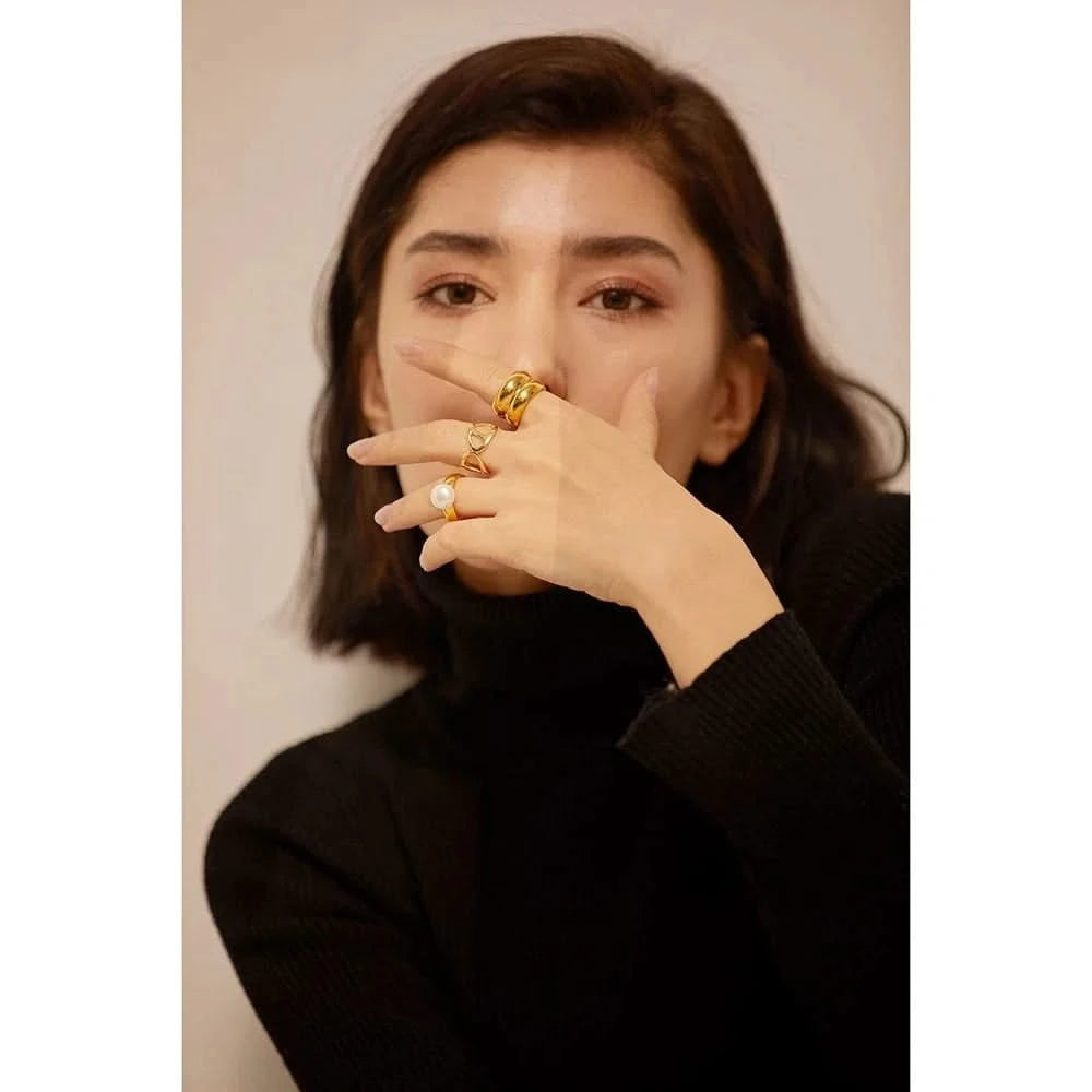Sample wearing of Gold Pearl Dome Ring