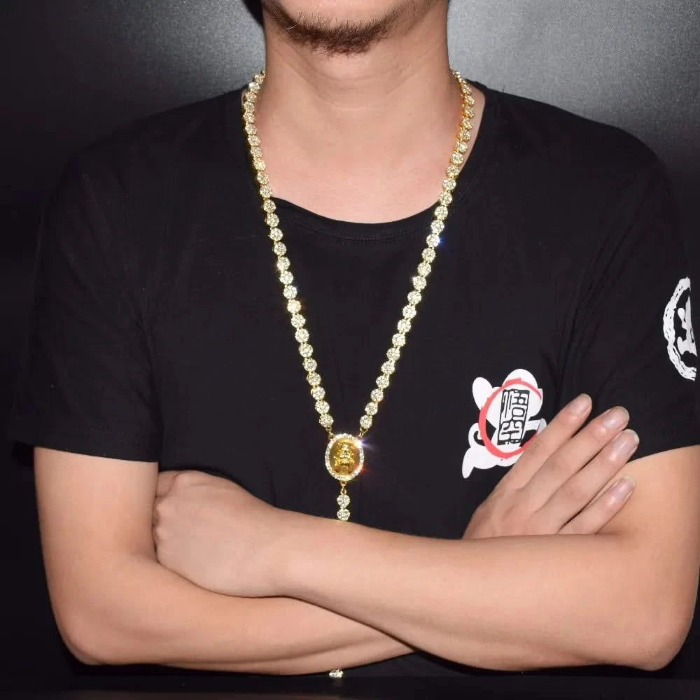 Sample wearing of Gold Rosary Necklace