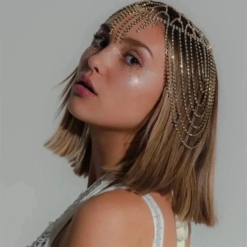 Sample wearing of Gold Tassel Headpiece