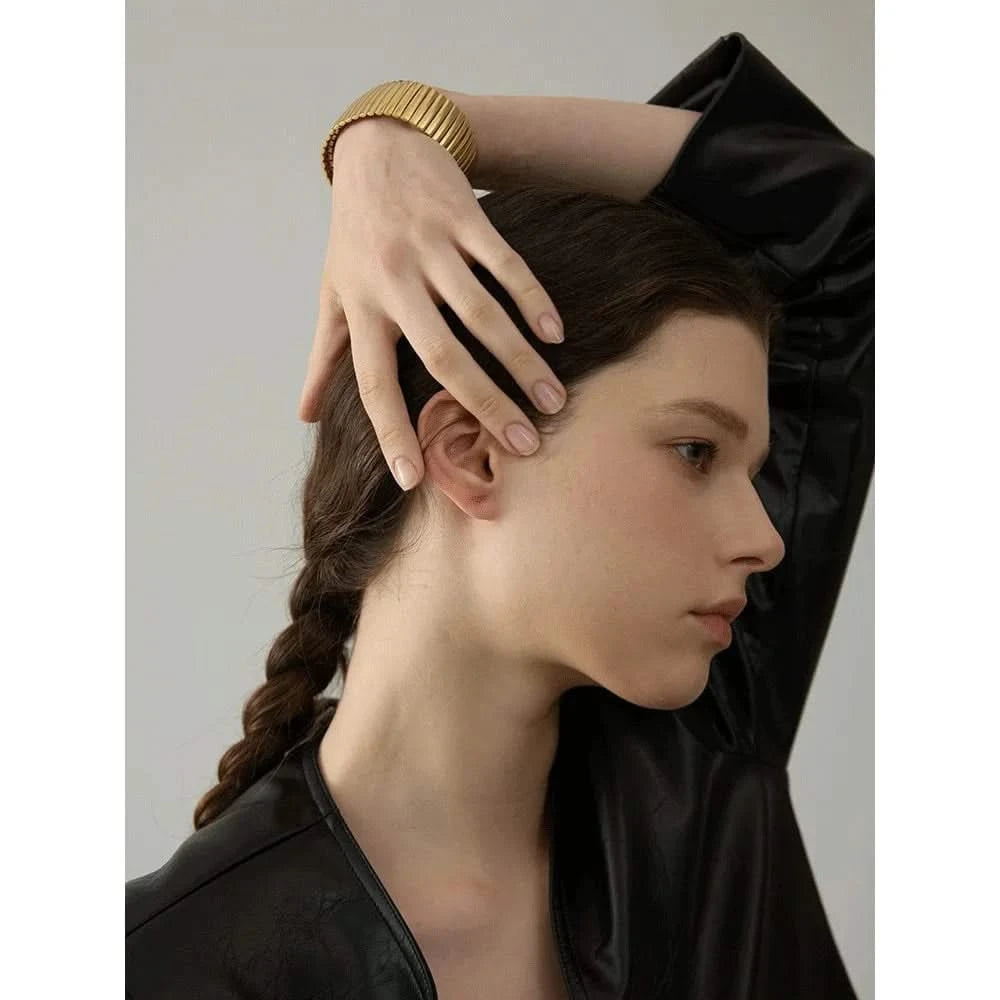 Sample wearing of Gold Wide Expanding Bracelets