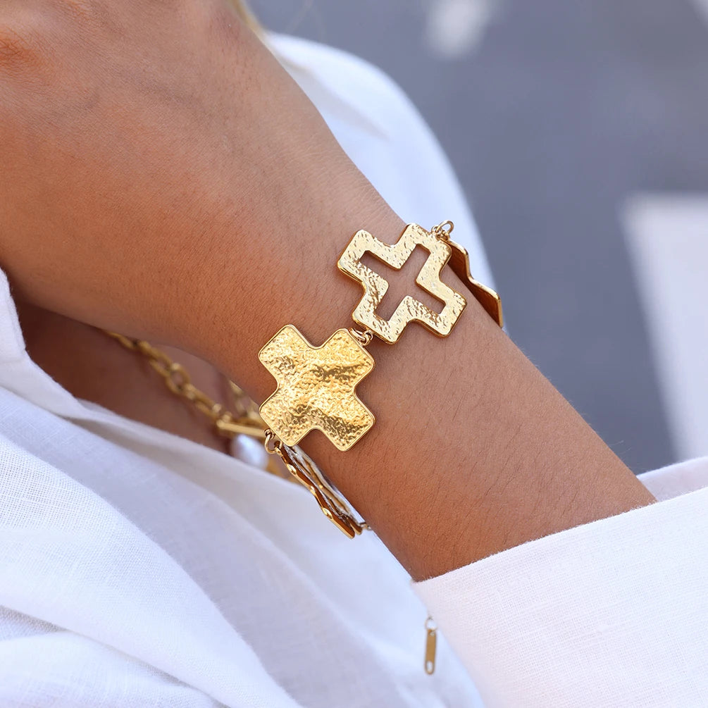 Your World Babe Gold Cross Stainless Steel Bracelet - lifestyle photo
