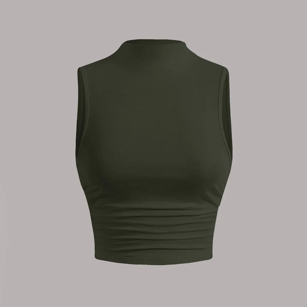Solid Color Sleeveless Crew Neck Daily Tank