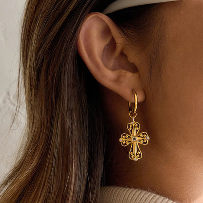 Culty Gold-Plated Cross Drop Earrings for Women