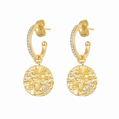 Gold silver color Stud Hoop Earrings for Women Cubic Zirconia Drop Earring Chain Circle earrings 20022 Jewelry