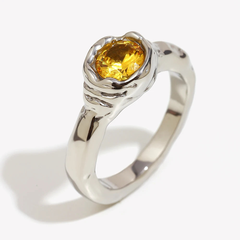 Champagne Zircon Gold Ring - Elegant Statement Jewelry