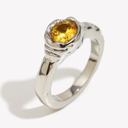 Champagne Zircon Gold Ring - Elegant Statement Jewelry