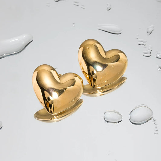 Vintage Stainless Steel Heart Stud Earrings Gold Geometric Trendy Style ✔