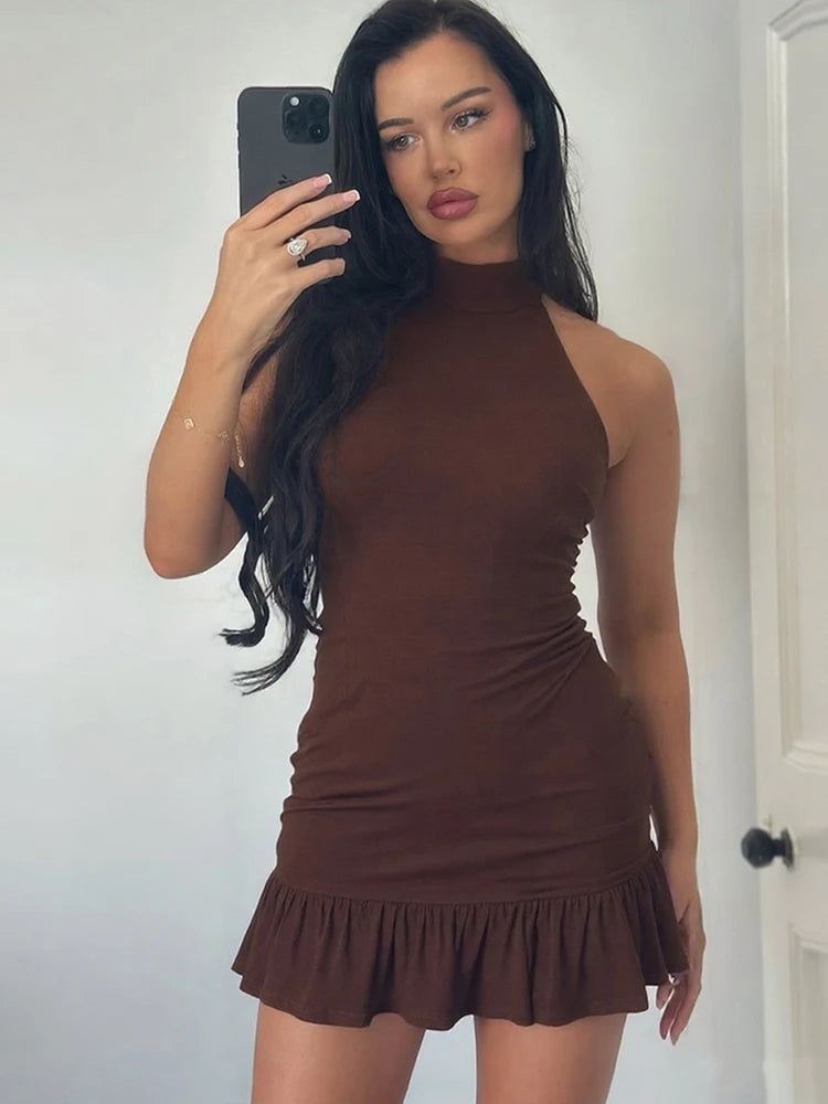 Ruffle Halter Bodycon Dress - Party Chic