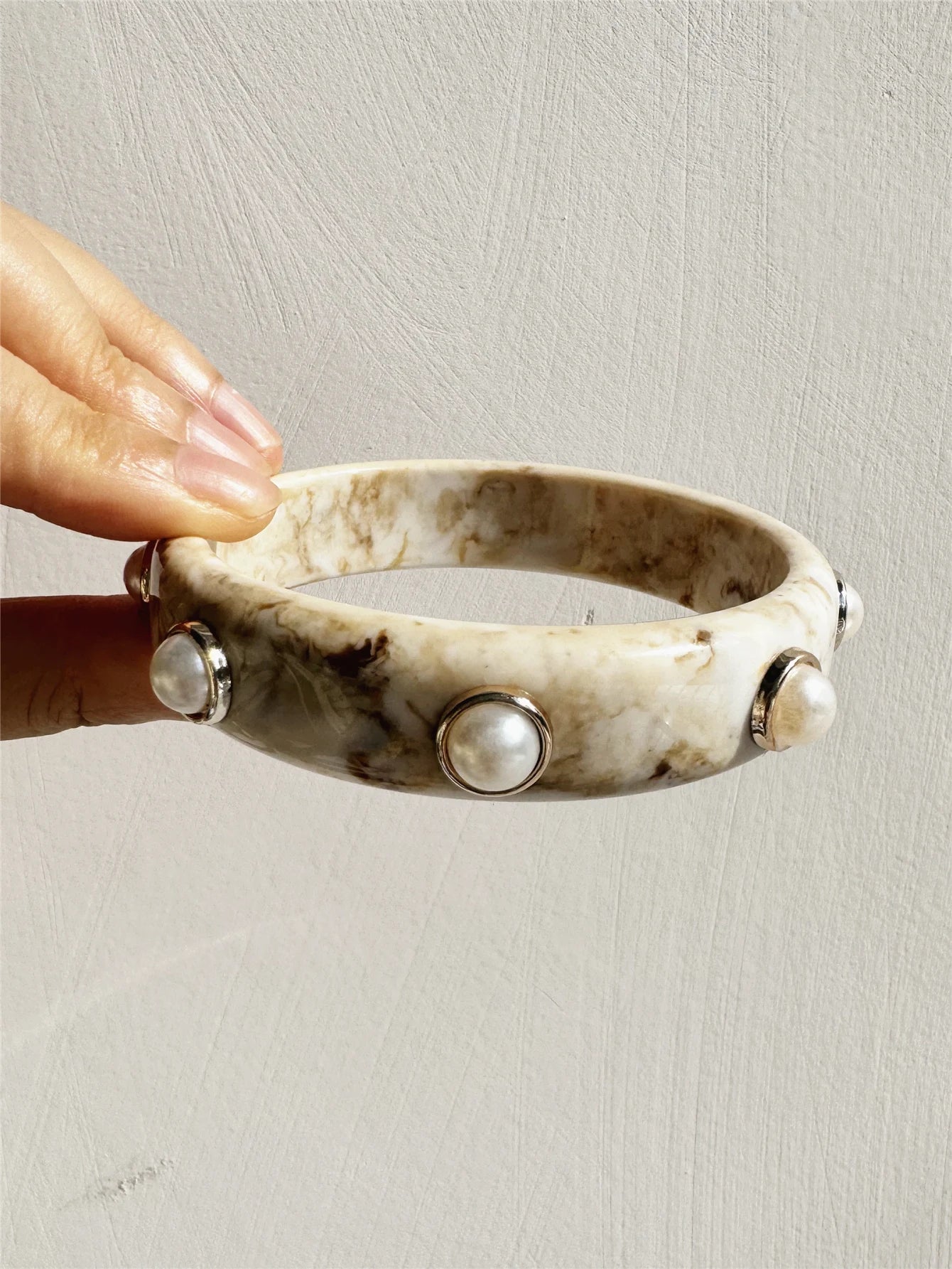 Pearls Off-White Geometric Bangles - main product image