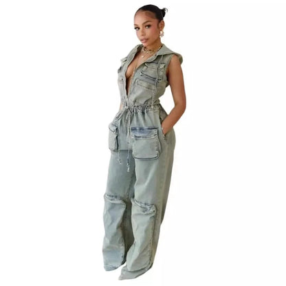 Side details of Denim Hooded Jumpsuit