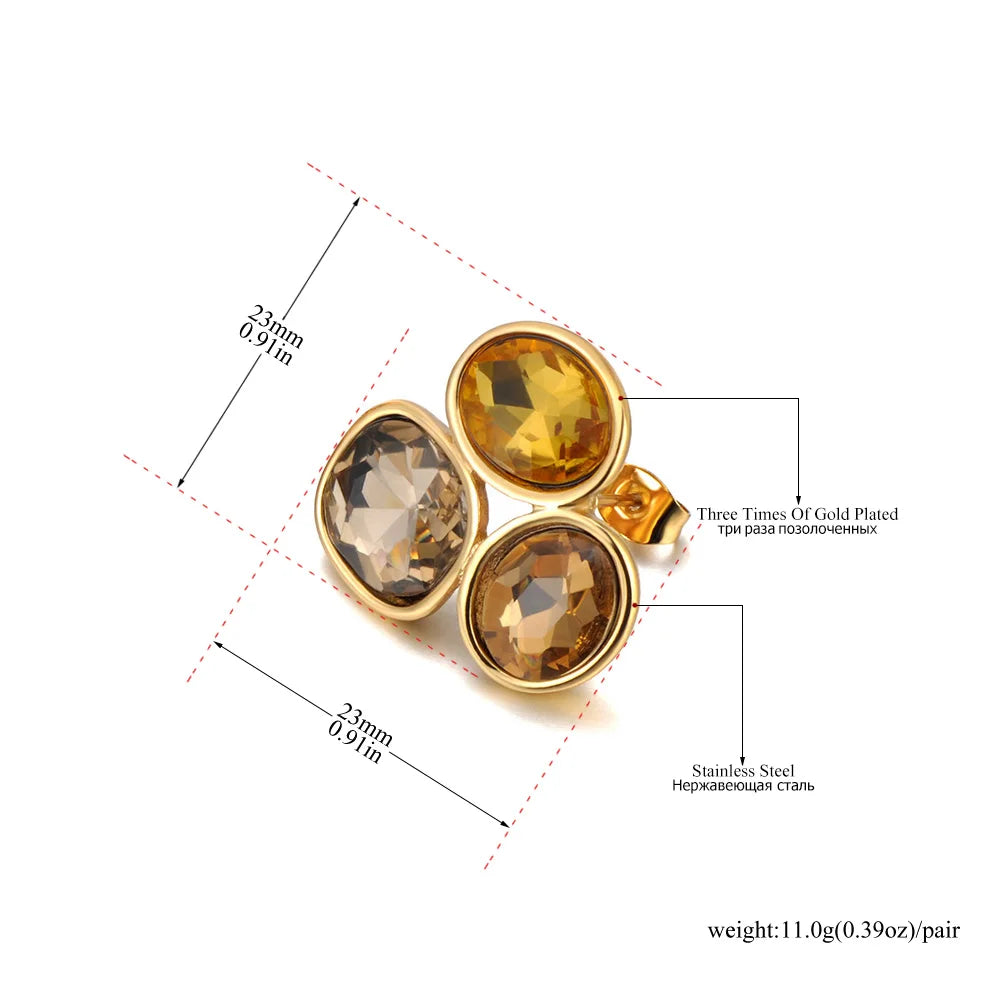 Stainless Steel Colorful Cubic Zirconia Stud Earrings - close up of jewelry details