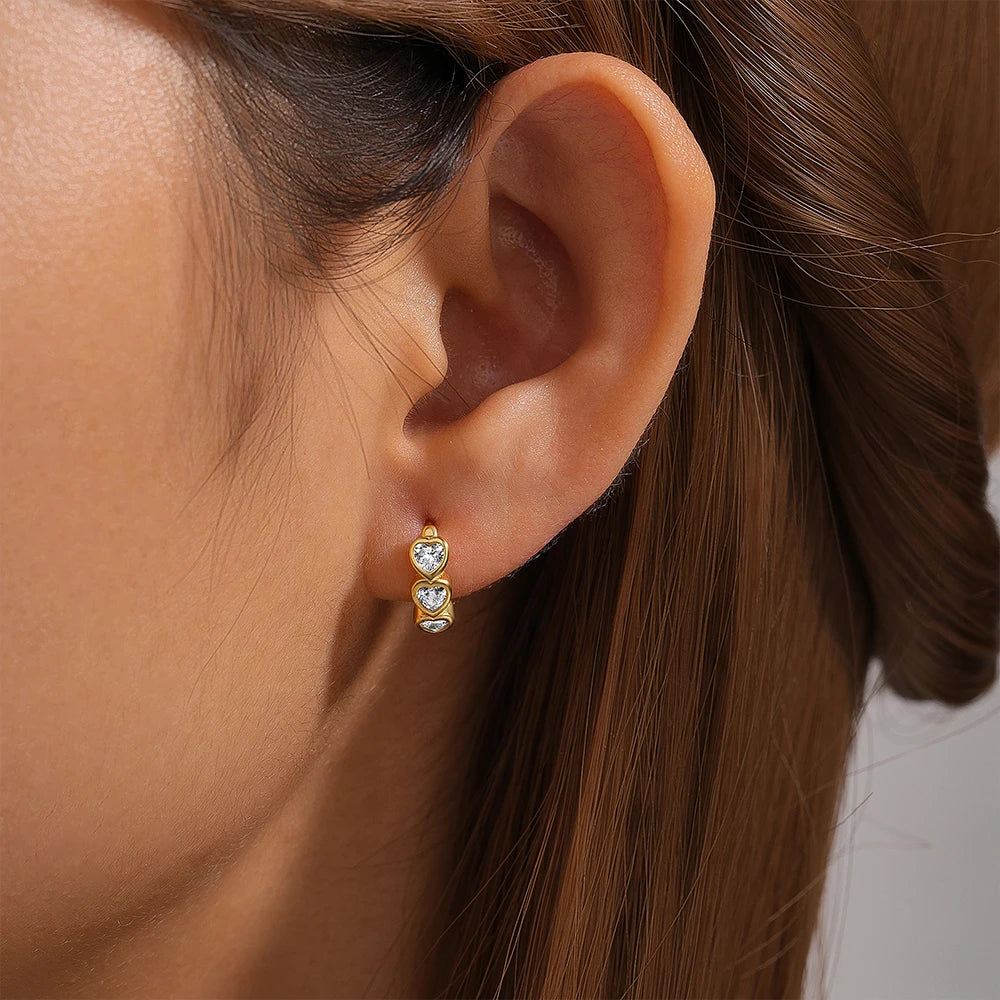 925 Sterling Silver Three Heart Blue White Zircon Hoop Earrings For Women 18k Gold Ins Fine Jewelry For Engagement Gift