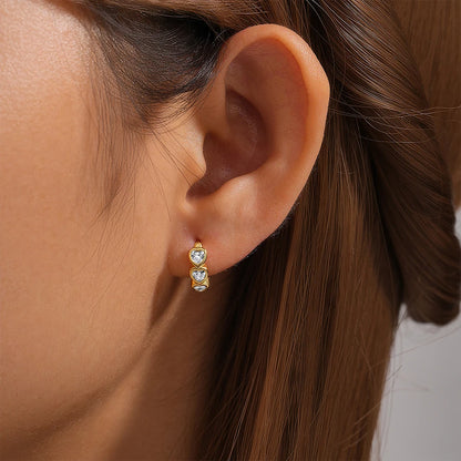 925 Sterling Silver Three Heart Blue White Zircon Hoop Earrings For Women 18k Gold Ins Fine Jewelry For Engagement Gift