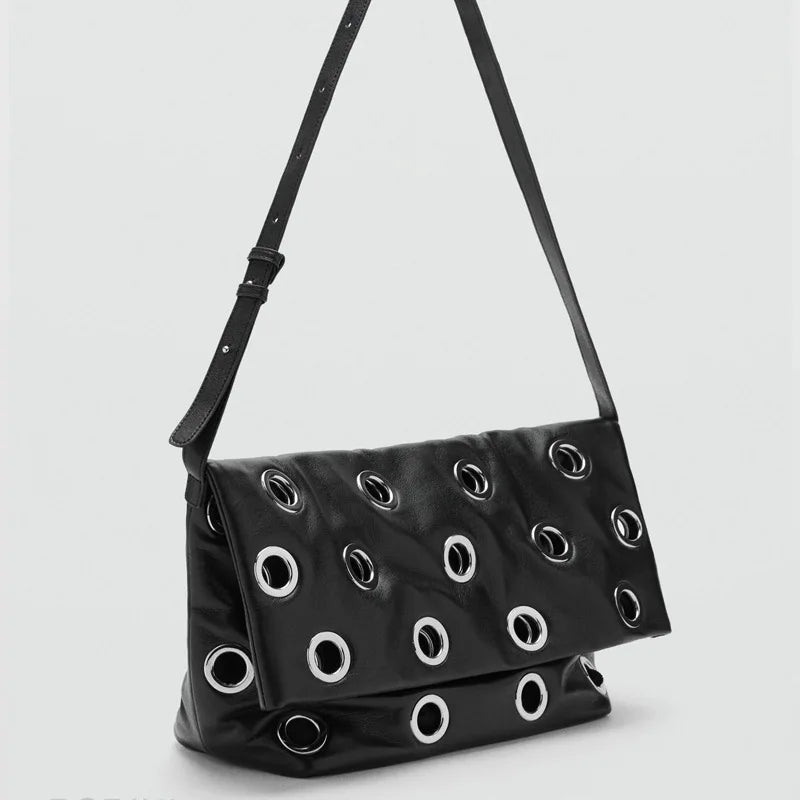 Shoulder Bag - Black Appliques Studded