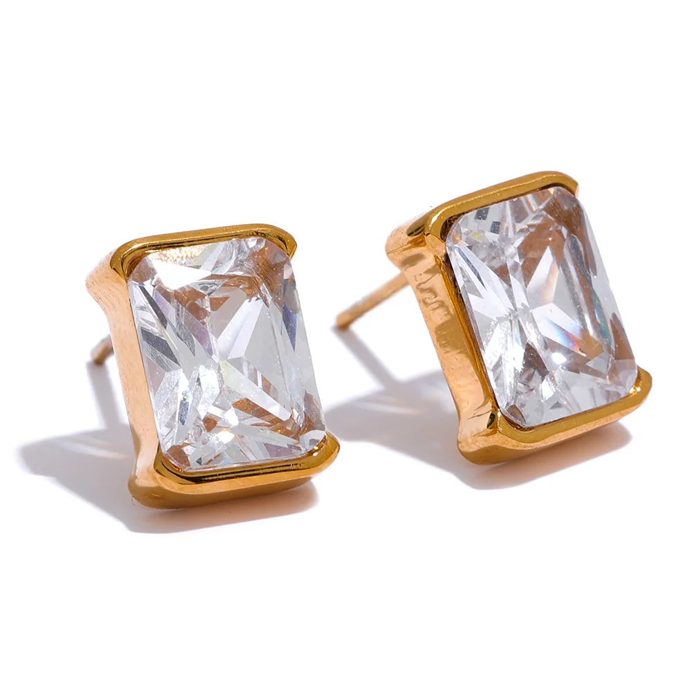 Gold and White Square Stud Earrings