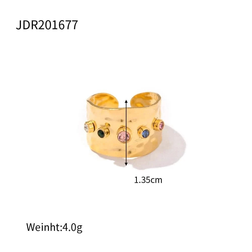 Size details of a gold Ring with a Colorful Cubic Zirconia Crystals